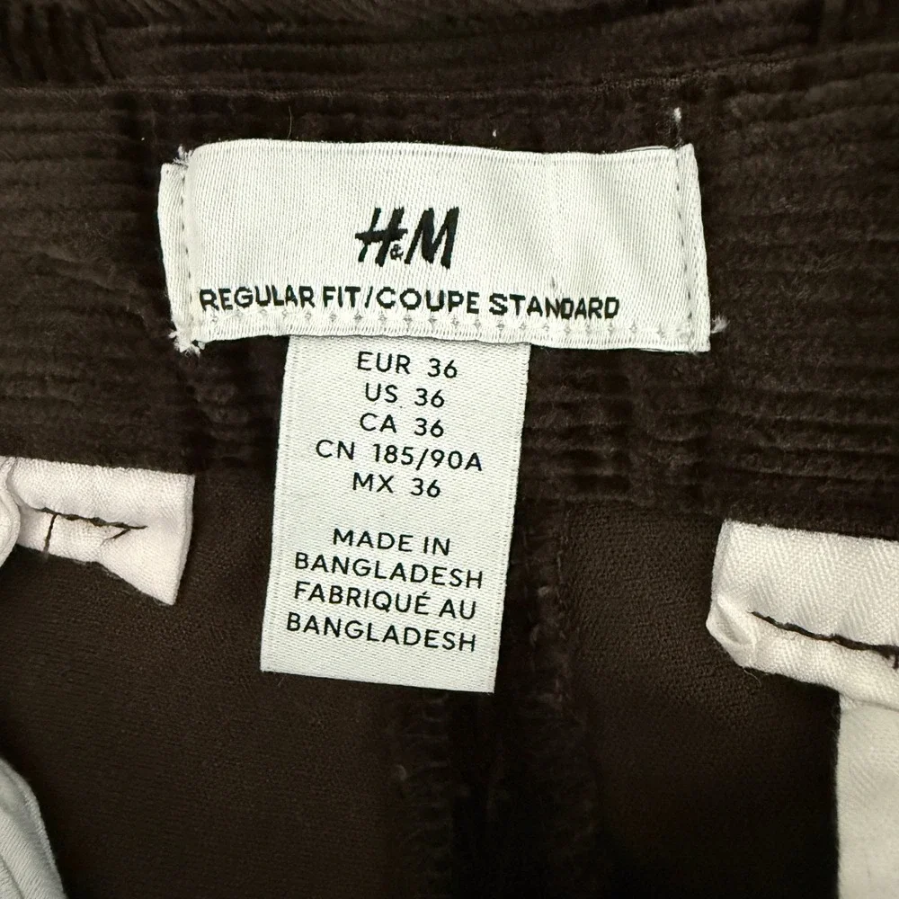 H&M Regular Fit Corduroy Pants Mens Size 36 Brown‎ Cotton Blend Preppy Casual